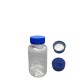 200 ml Şeffaf Tablet Şişesi | Mavi Çocuk Emniyetli Kapaklı Vitamin, Kapsül ve Takviye Edici Gıda Kutusu (400 Adet/Koli)