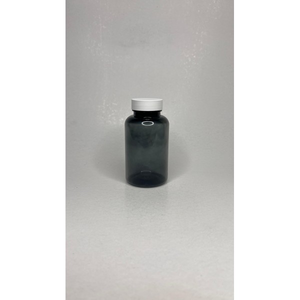 200 ml Gri Tablet Şişesi | Beyaz Kapaklı Vitamin, Kapsül ve Takviye Edici Gıda Kutusu (400 Adet/Koli)
