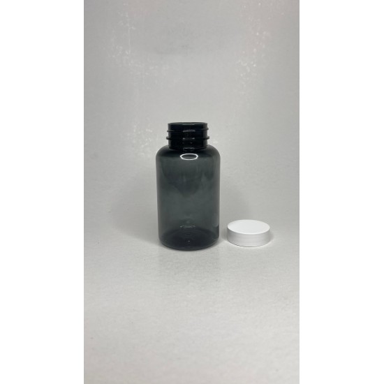 200 ml Gri Tablet Şişesi | Beyaz Kapaklı Vitamin, Kapsül ve Takviye Edici Gıda Kutusu (400 Adet/Koli)