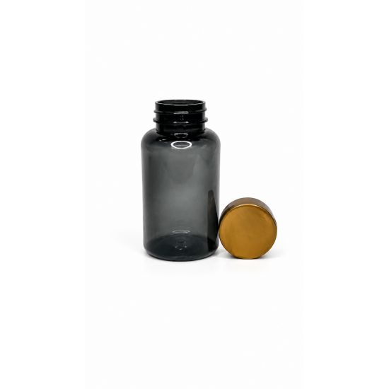 200 ml Gri Tablet Şişesi | Gold Kapaklı Vitamin, Kapsül ve Takviye Edici Gıda Kutusu (400 Adet/Koli)