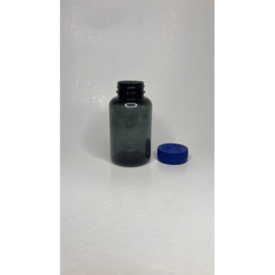 200 ml Gri Tablet Şişesi | Mavi Çocuk Emniyetli Kapaklı Vitamin, Kapsül ve Takviye Edici Gıda Kutusu (400 Adet/Koli)