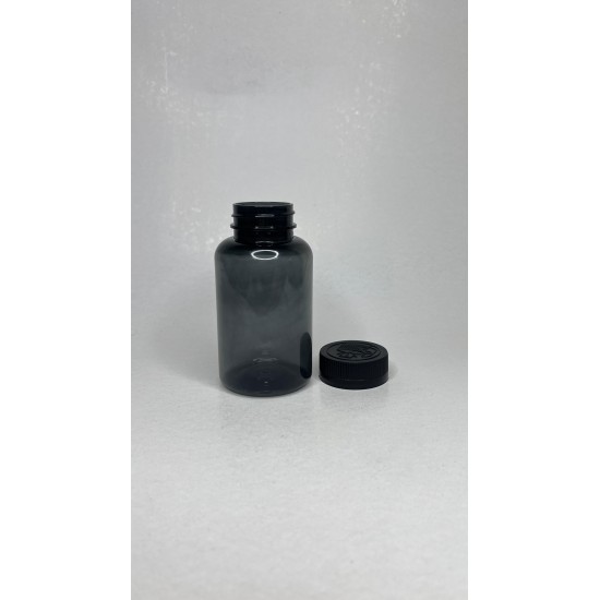 200 ml Gri Tablet Şişesi | Siyah Çocuk Emniyetli Kapaklı Vitamin, Kapsül ve Takviye Edici Gıda Kutusu (400 Adet/Koli)