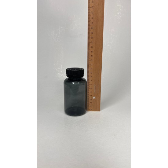 200 ml Gri Tablet Şişesi | Siyah Çocuk Emniyetli Kapaklı Vitamin, Kapsül ve Takviye Edici Gıda Kutusu (400 Adet/Koli)