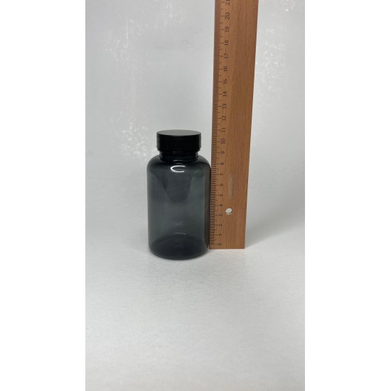 200 ml Gri Tablet Şişesi | Siyah Kapaklı Vitamin, Kapsül ve Takviye Edici Gıda Kutusu (400 Adet/Koli)