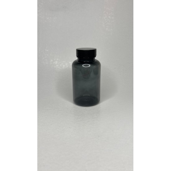 200 ml Gri Tablet Şişesi | Siyah Kapaklı Vitamin, Kapsül ve Takviye Edici Gıda Kutusu (400 Adet/Koli)