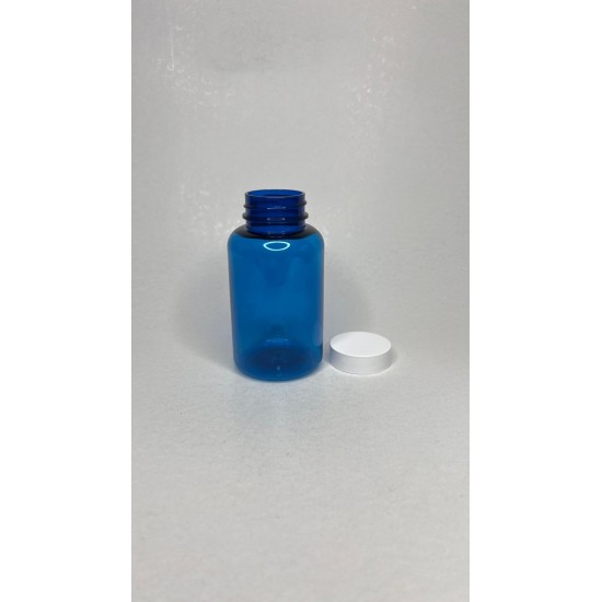 200 ml Mavi Tablet Şişesi | Beyaz Kapaklı Vitamin, Kapsül ve Takviye Edici Gıda Kutusu (400 Adet/Koli)