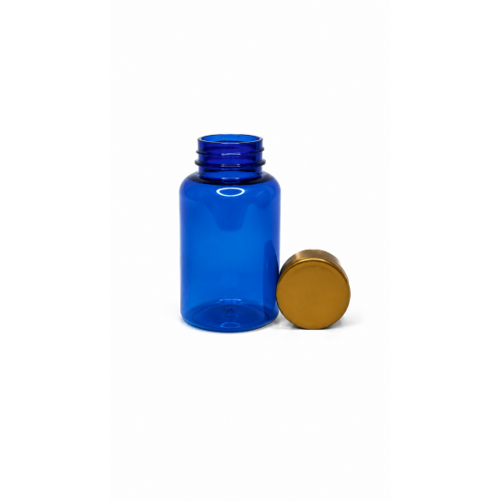 200 ml Mavi Tablet Şişesi | Gold Kapaklı Vitamin, Kapsül ve Takviye Edici Gıda Kutusu (400 Adet/Koli)