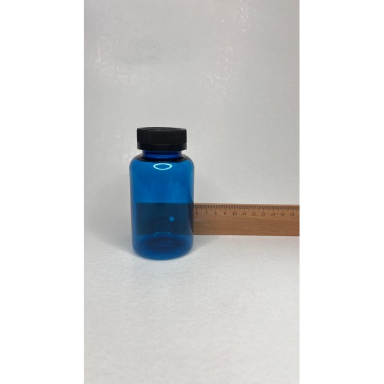 200 ml Mavi Tablet Şişesi | Siyah Çocuk Emniyetli Kapaklı Vitamin, Kapsül ve Takviye Edici Gıda Kutusu (400 Adet/Koli)