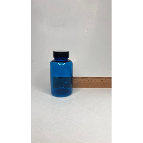 200 ml Mavi Tablet Şişesi | Siyah Kapaklı Vitamin, Kapsül ve Takviye Edici Gıda Kutusu (400 Adet/Koli)