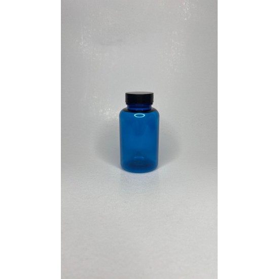 200 ml Mavi Tablet Şişesi | Siyah Kapaklı Vitamin, Kapsül ve Takviye Edici Gıda Kutusu (400 Adet/Koli)