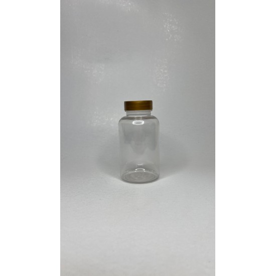 200 ml Şeffaf Tablet Şişesi | Gold Kapaklı Vitamin, Kapsül ve Takviye Edici Gıda Kutusu (400 Adet/Koli)