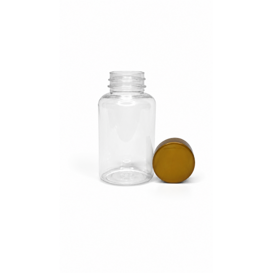 200 ml Şeffaf Tablet Şişesi | Gold Kapaklı Vitamin, Kapsül ve Takviye Edici Gıda Kutusu (400 Adet/Koli)