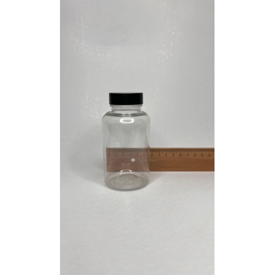 200 ml Şeffaf Tablet Şişesi | Siyah Kapaklı Vitamin, Kapsül ve Takviye Edici Gıda Kutusu (400 Adet/Koli)