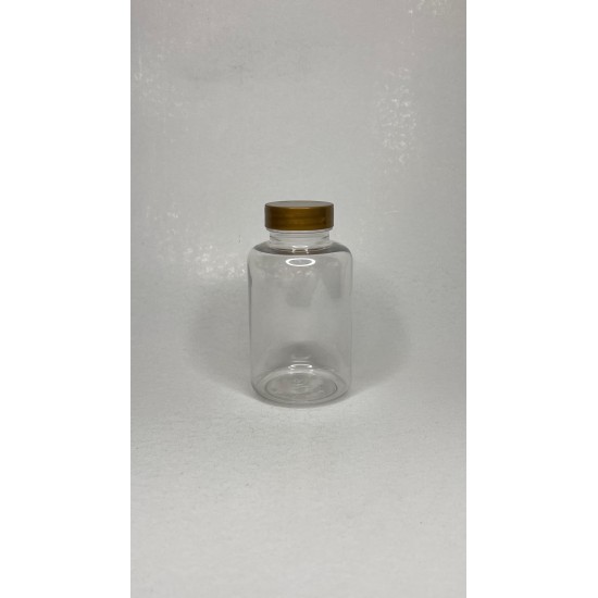 250 ml Şeffaf PET Tablet Şişesi | Gold Kapaklı Vitamin, Kapsül ve Takviye Edici Gıda Kutusu (200 Adet/Koli)