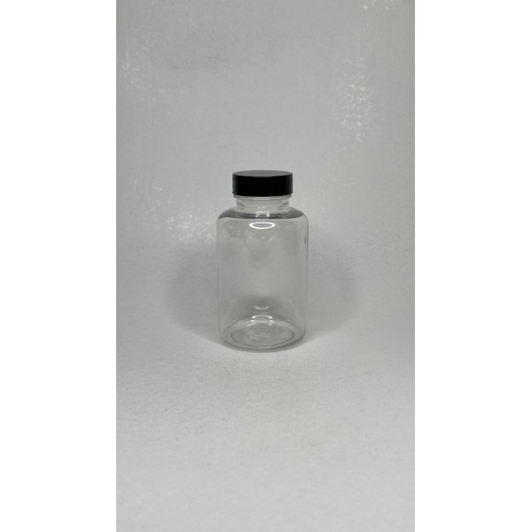 250 ml Şeffaf PET Tablet Şişesi | Siyah Kapaklı Vitamin, Kapsül ve Takviye Edici Gıda Kutusu (200 Adet/Koli)