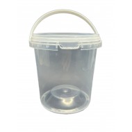 1000 ml (1 Kg) Şeffaf Yuvarlak Kulplu Plastik Kova Kapaklı