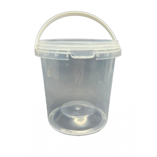 1000 ml (1 Kg) Şeffaf Yuvarlak Kulplu Plastik Kova Kapaklı