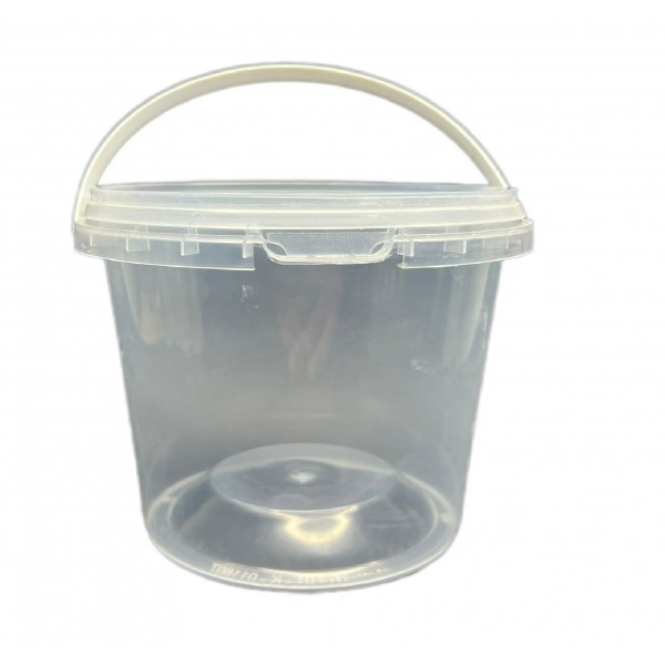 2000 ml (2 Kg) Şeffaf Yuvarlak Kulplu Plastik Kova Kapaklı